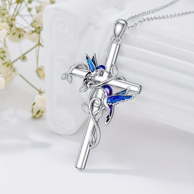 Cross with Bird Alloy Enamel Pendant Necklaces & Dangle Earrings Sets FS-WG79AEB-02-1