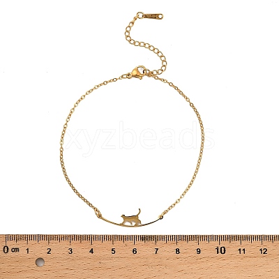 Cat Shape 304 Stainless Steel Link Anklets for Women AJEW-G068-01G-1