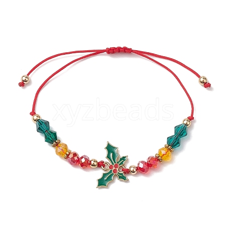 Christmas Glass Braided Bead Bracelets BJEW-JB10892-03-1