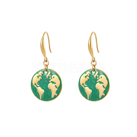 Golden Tone Stainless Steel Enamel Map Dangle Earrings for Women NE3200-4-1