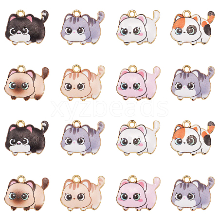 35Pcs 7 Styles Printed Alloy Pendants ENAM-CJ0005-24-1