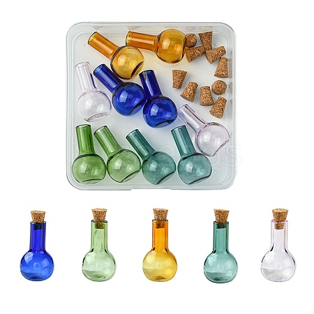 10Pcs 5 Colors Mini High Borosilicate Glass Bottle Bead Containers GLAA-FS0001-71-1