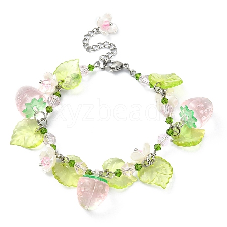 Glass & Resin & Acrylic Flower Charm Bracelet BJEW-JB09435-03-1