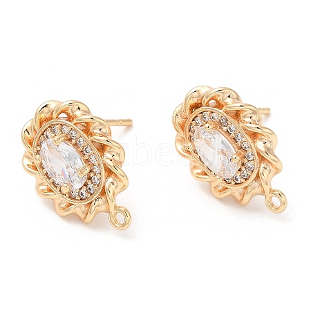 Brass with Glass Stud Earring Findings X-KK-K333-66G-1