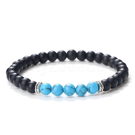 Simple Fashion Natural Obsidian & Synthetic Turquoise Beaded Stretch Bracelets for Women KD8303-1-1