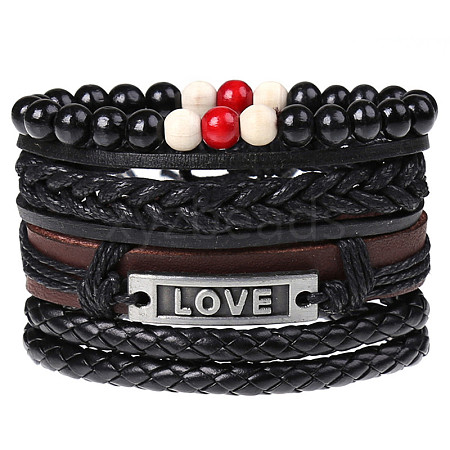 4Pcs Weave Imitation Leather Multi-strand Bracelets for Men WGB022D-29-1