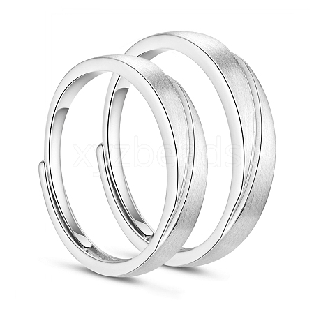 Adjustable Grooved Rhodium Plated 925 Sterling Silver Couple Rings JR857A-1