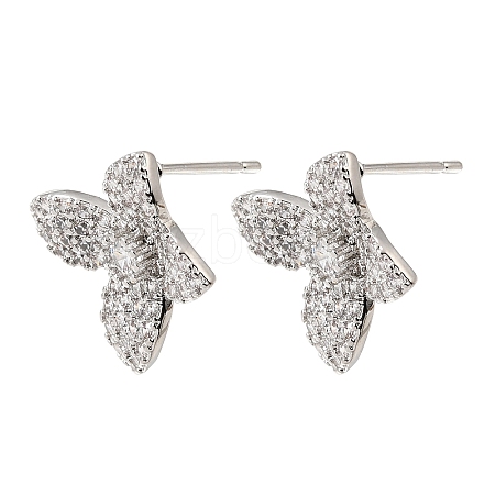 Brass Micro Pave Cubic Zirconia Stud Earring Findings with Loops CU-CBA1682-05P-1
