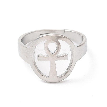 Non-Tarnish 304 Stainless Steel Hollow Ankh Corss Adjustable Ring for Women RJEW-K245-39P-1