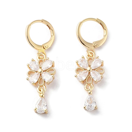 Flower Rack Plating Golden Brass Dangle Leverback Earrings EJEW-A030-03G-02-1