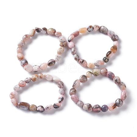 Natural Pink Opal Bead Stretch Bracelets X-BJEW-K213-46-1