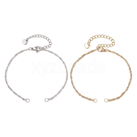 2Pcs 2 Colors 304 Stainless Steel Singapore Chain Bracelet Making AJEW-JB01306-1