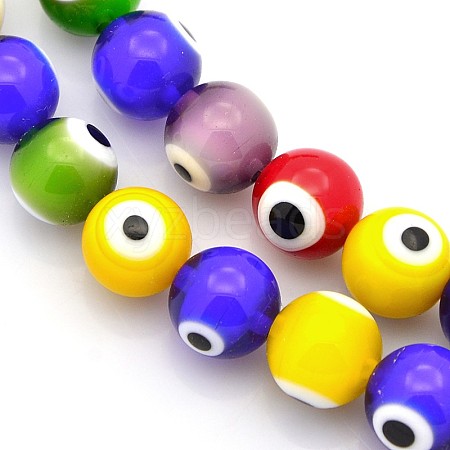 Handmade Evil Eye Lampwork Round Bead Strands LAMP-J031-12mm-M-1