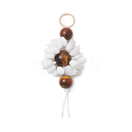 Flower Natural Tiger Eye & Glass Beaded Pendant Decorations HJEW-JM02387-03-1