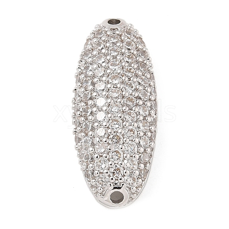 Rack Plating Brass Micro Pave Clear Cubic Zirconia Oval Connector Charms KK-A234-016P-1