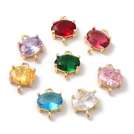 Brass Pave Glass Connector Charms KK-C062-034G-1