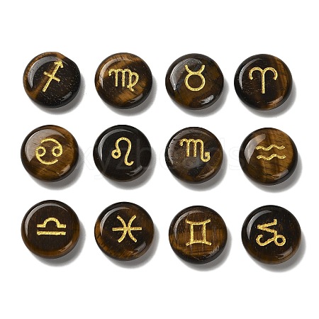 12 Constellation Natural Tiger Eye Cabochons Set G-Q190-03H-1