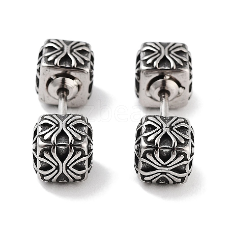 Textured Cube 316 Surgical Stainless Steel Stud Earrings EJEW-Z050-39AS-1