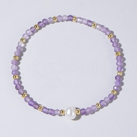 Natural Amethyst Beaded Stretch Bracelets for Women BG9690-7-1