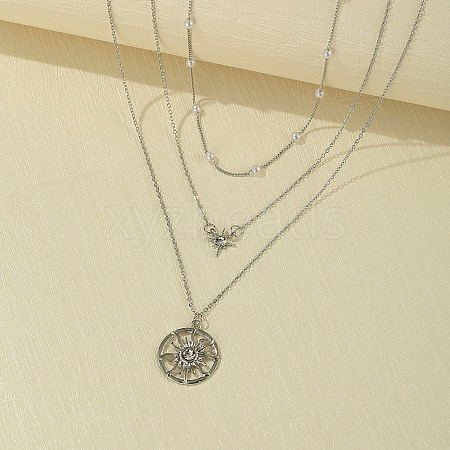 3Pcs Alloy with Plastic Pearl Sun Pendant Necklaces for Women WG0BA08-03-1