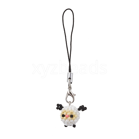 Sheep Glass Seed Beads Charms Mobile Straps HJEW-MZ00117-1