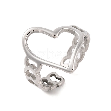 Non-Tarnish 304 Stainless Steel Hollow Heart Open Cuff Finger Rings for Women RJEW-S414-03B-P-1