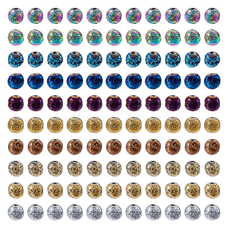 150Pcs 10 Colors Electroplated Natural Lava Rock Beads Strands G-PJ0001-03B-1