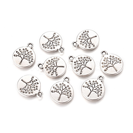 Flat Round with Tree Tibetan Style Alloy Pendants X-TIBEP-R338-10AS-NR-1