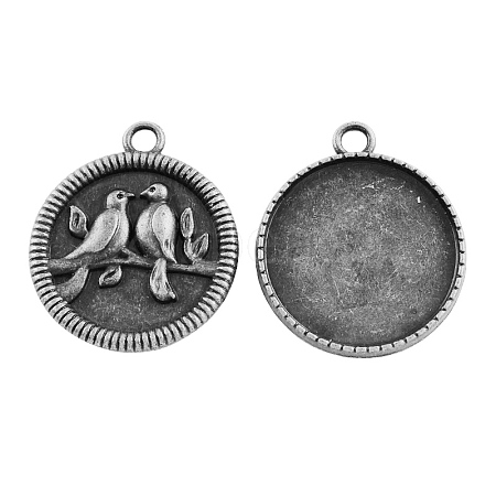 Tibetan Style Alloy Carved Birds Pendant Cabochon Bezel Settings TIBEP-M018-13AS-NF-1