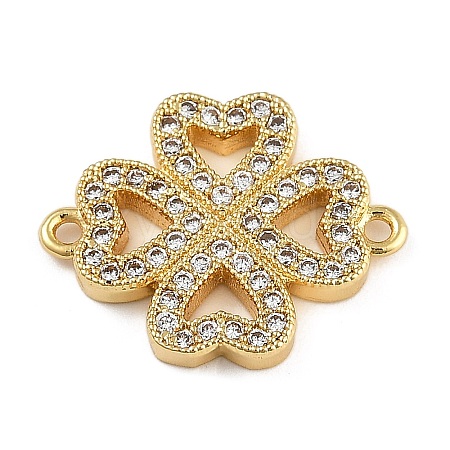 Rack Plating Brass Micro Pave Clear Cubic Zirconia Clover Connector Charms KK-A234-042G-1