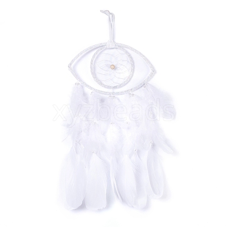 Handmade Eye Woven Net/Web with Feather Wall Hanging Decoration HJEW-K035-01-1