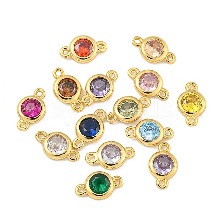 Rack Plating Brass Pave Cubic Zirconia Flat Round Links Connector Charms KK-P277-56B-1