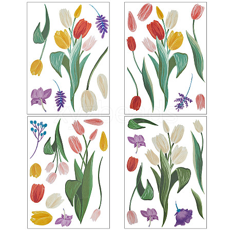 4 Sheets 4 Styles Tulip Flower PVC Waterproof Static Stickers AJEW-WH0033-84-1