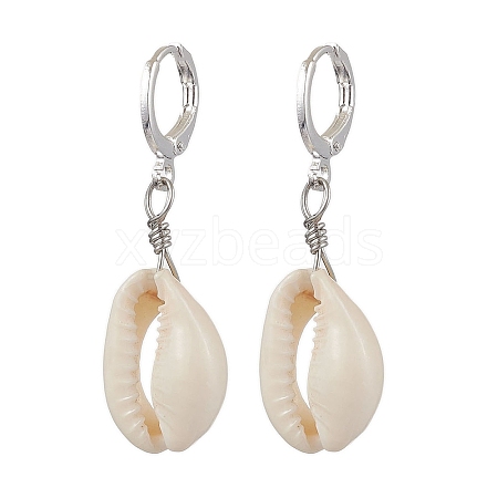 Natural Cowrie Shell Leverback Earrings EJEW-JE05777-01-1