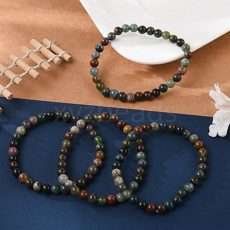 Natural Indian Agate Bead Stretch Bracelets BJEW-K212-A-010-1