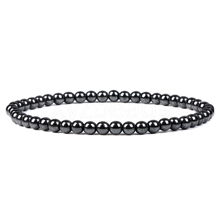 4mm Round Natural Hematite Beads Bracelet for Men KG3069-32-1