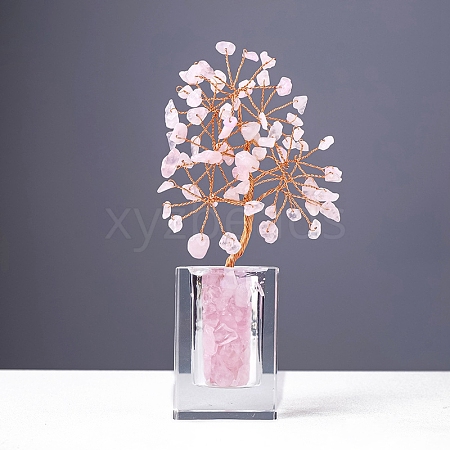 Natural Rose Quartz Chips Money Tree Display Decorations PW-WG1CBB9-02-1