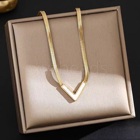 Letter V 304 Stainless Steel with Natural Shell Pendant Necklaces FS-WGFDEEC-02-1