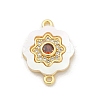 Brass Micro Pave Clear Cubic Zirconia & Shell Connector Charms KK-M303-03G-09-1