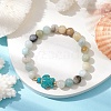 Round Natuarl Flower Amazonite Beaded Stretch Bracelets BJEW-JB10269-02-4