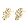 Rectangle with Flat Round Brass Micro Pave Clear Cubic Zirconia Stud Earrings EJEW-G452-12G-4