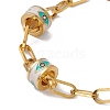 Enamel Horse Eye Column Beaded Bracelet with Paperclip Chains BJEW-P284-10B-G-2