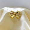 Fashionable Statement Style Heart Brass Stud Dangle Earrings for Women KK6204-3-1