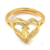 Heart with Letter Rack Plating Brass Micro Pave Clear Cubic Zirconia Adjustable Rings for Women RJEW-I105-01G-K-2