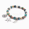 Natural Ocean Jasper & Crazy Agate Charm Bracelets BJEW-JB03349-04-1