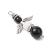 2 Styles Natural Obsidian and Black Onyx(Dyed & Heated) Angel Connector Charms PALLOY-JF03195-01-4