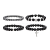 4Pcs 4 Style Natural Eyeless Obsidian & Lava Rock & Synthetic Hematite Beaded Bracelets Set BJEW-JB09085-1