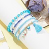 4Pcs 4 Style Evil Eye Valentine's Theme Alloy Enamel & Polycotton(Polyester Cotton) Tassel Charm Bracelets Set BJEW-JB09618-02-2