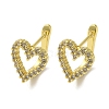 Heart Brass Micro Pave Clear Cubic Zirconia Huggie Hoop Earrings for Women EJEW-C097-10G-1
