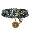 2Pcs Natural Moss Agate Round Beads Stretch Bracelets FS-WG435B7-13-1